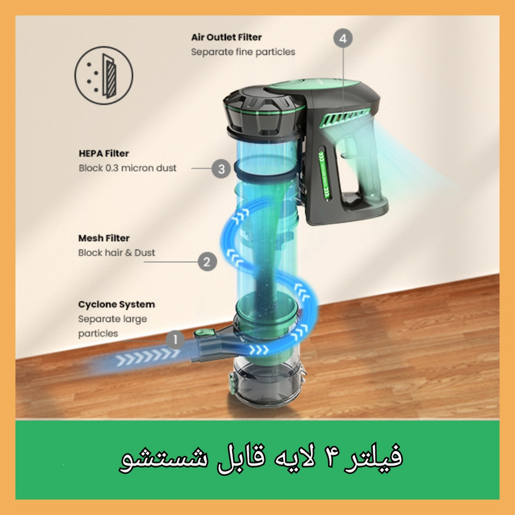 جارو شارژی عصایی برند: وکتیدی(Vactidy) مدل:Blitz V8